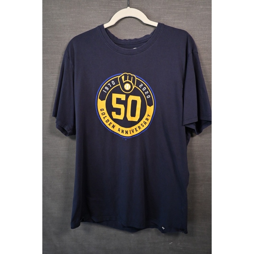 47 Brand Milwaukee Brewers 50th Anniversary T-Shirt Mens XXL Navy Blue 1970-2020